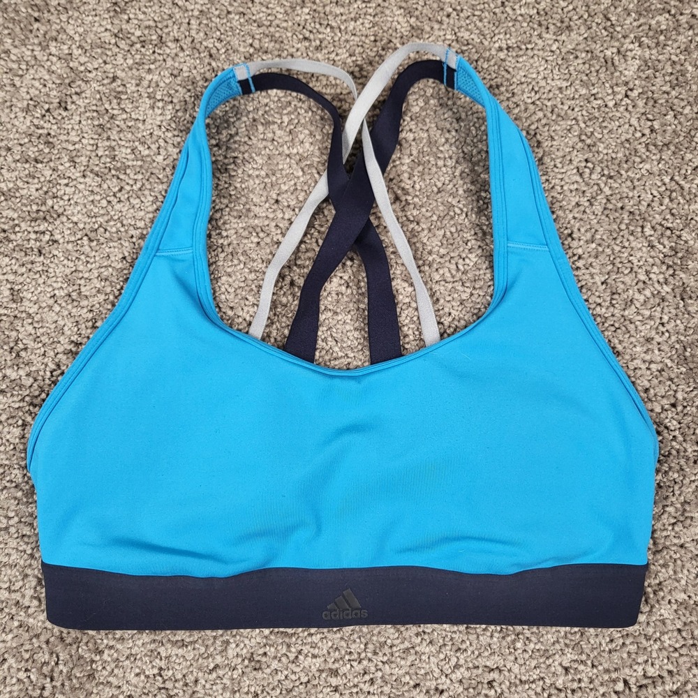 Adidas Sports Bra Womens M Blue Good Strappy Cross Back‎ Performance Yoga Gym